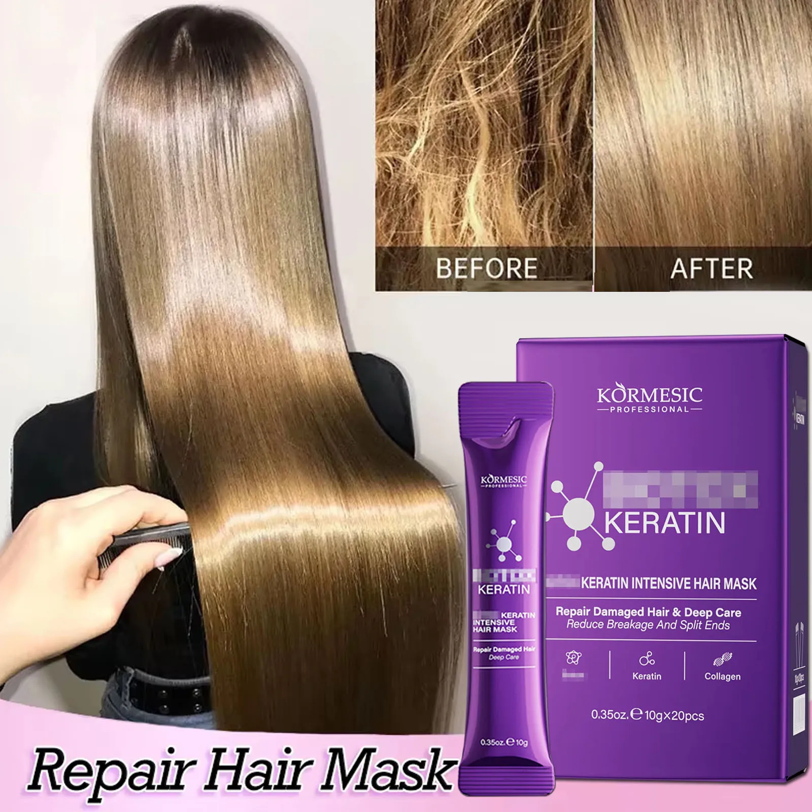 Keratin Hair Mask 5 Second Repair Damage Frizzy Soft Smooth Shiny Hair Deep Moisturize Treat Repair Care Mask
