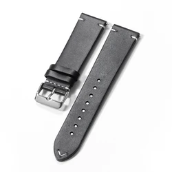 Vintage - Style Genuine Leather Quick Release Watch Band Strap - 24mm (Black)