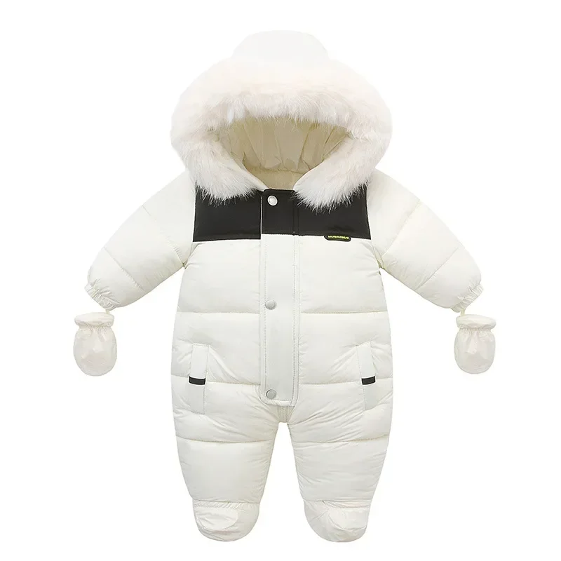Winter Jumpsuit For Kids Plus Velvet Warm Hooded Newborn Baby Romper 0-2 Years Infant Girl Winter Overalls Baby Snowsuit