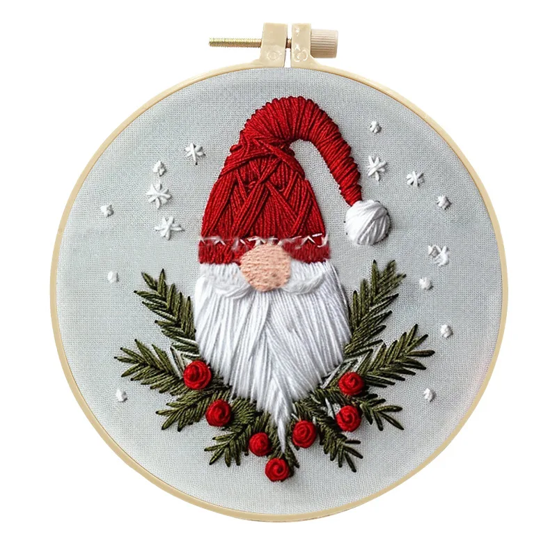 Christmas Embroidery Kit Gnome Santa Cross Stitch Kit with Instructions Floss Neddles Kit for Christmas Decor