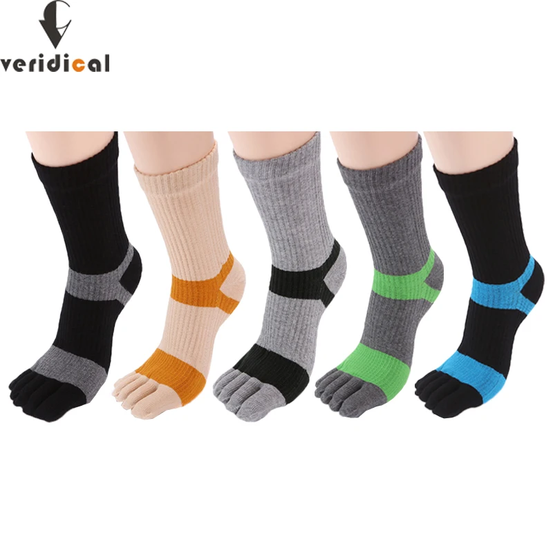 

5 Pairs Man Toe Sport Socks Compression Striped Thick Anti-Bacterial Cotton Fitness Bike Run Outdoor Basketball 5 Finger Socks