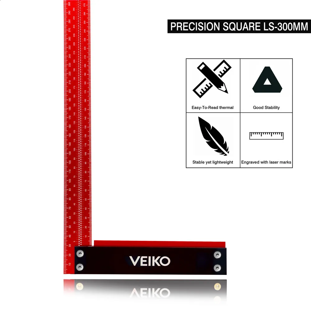VEIKO-LS Woodworking 90 Degree 300mm 12 inch Precision L Square Measurement Ruler for Measuring and Marking Woodworking