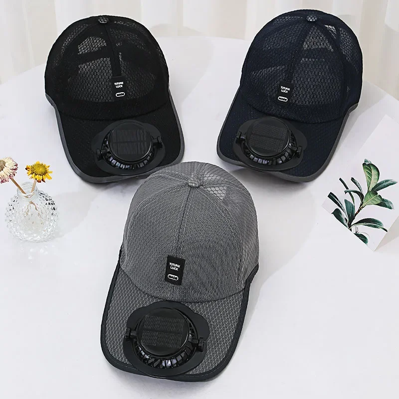 Summer solar charging fan hat for men and women breathable mesh sun protection outdoor sunshade duck tongue hat solar charging fan hat