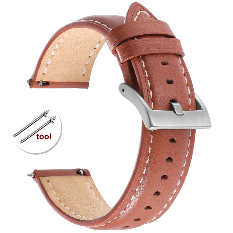 Premium Genuine Leather Quick Release Watch Band - Comfortable Stitching Cowhide Strap