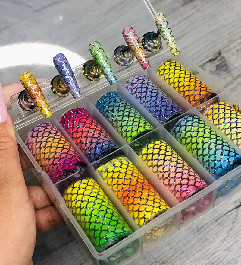 

Фольга для дизайна ногтей с русалочкой, 10 рулонов, 100 см