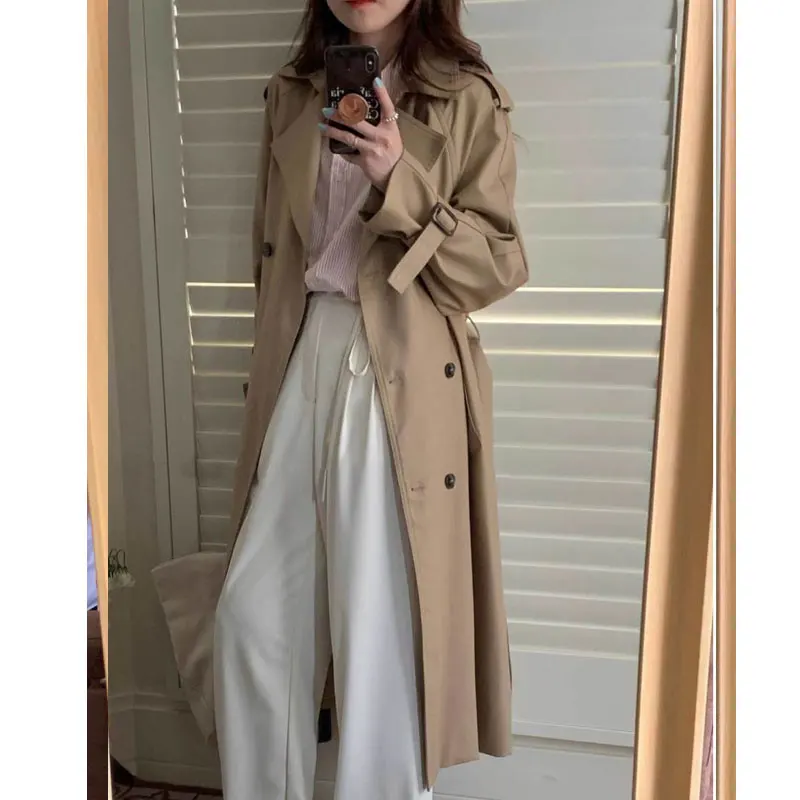 

Autumn Winter Woman Long Trench Coat Fashion Korean Streetwear Loose Khaki Black Cloak Casual Elegant Women's Windbreaker Coat
