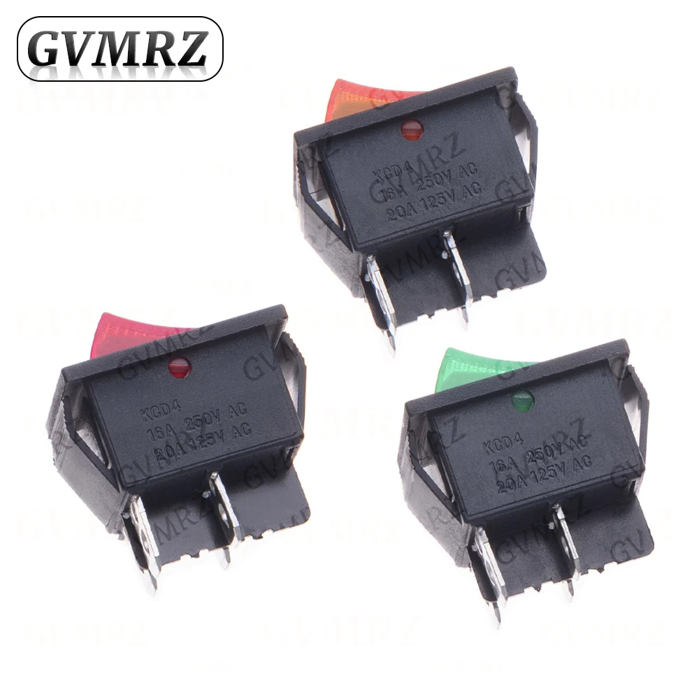 1PCS 5PCS 10PCS 25x31 16A 250VAC 새로운 KCD4-202 4핀 25*31 전원 스위치(라이트 포함) 25x31mm 20A 125VAC 로커 스위치