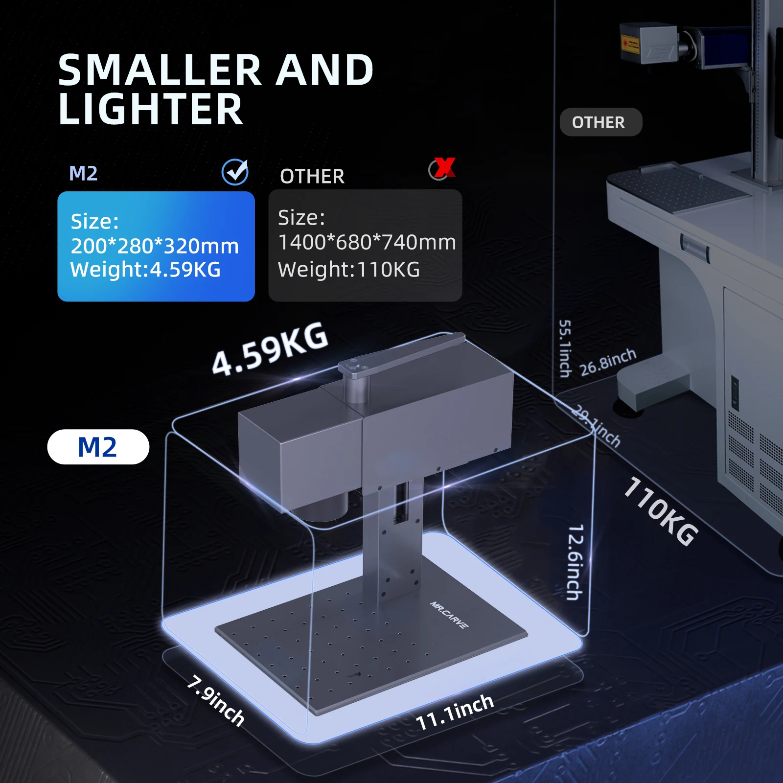 MR.CARVE C2S Fiber Laser Marking 20W with Screen Operating System Portable  Handheld Mobile Connection LASER Engraving Machine