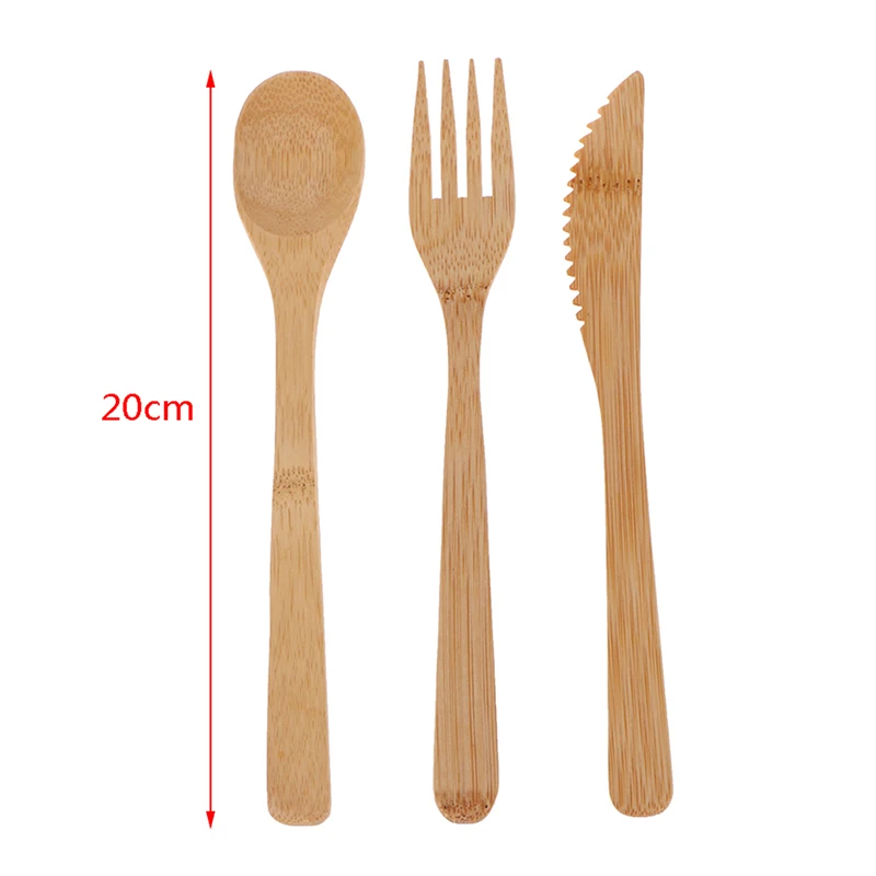 Wooden Cutlery Set 3Pcs/Set Natural Bamboo Fork Cutter Reusable Kitchen Tableware