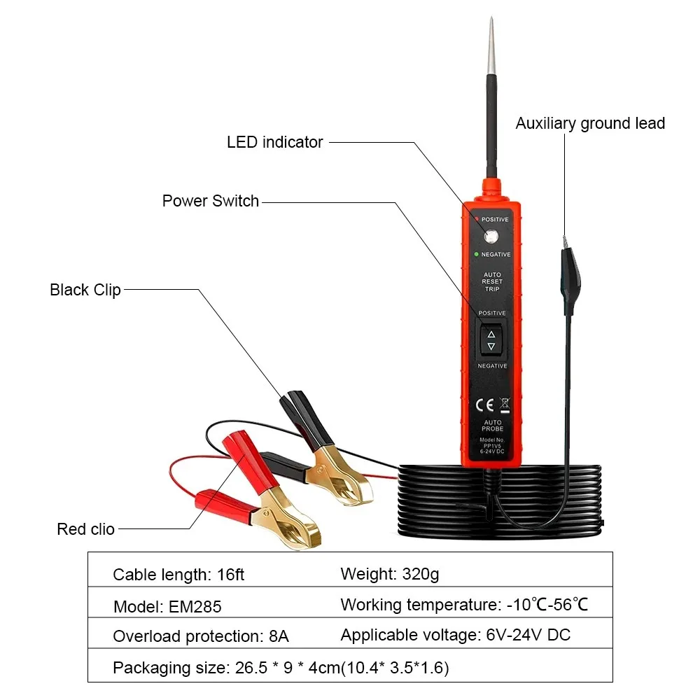 Automotive Electrical System Diagnostic Tester EM285 6-24V DC Car Drive Circuit Test Pen