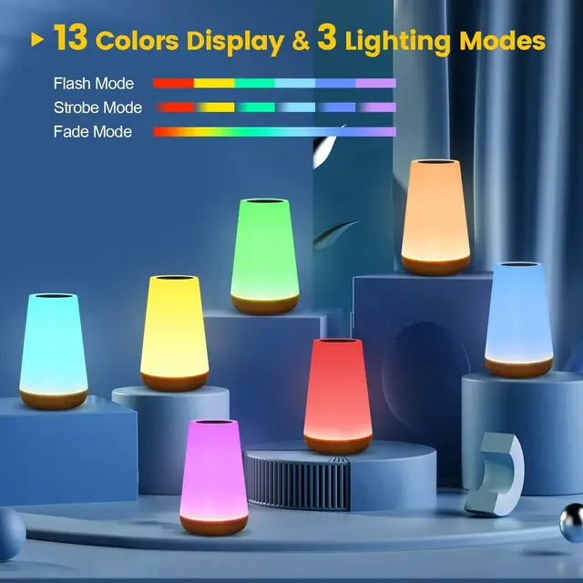 13 Color Changing Night Light RGB Remote Control Touch Dimmable Lamp Portable Table Bedside Lamps USB Rechargeable Night Lamp 2