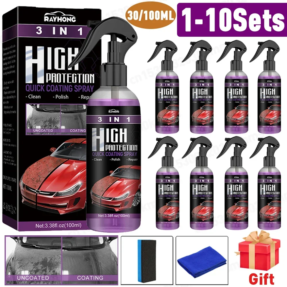3 in 1 Car Coating Spray High Protection Quick Ceramic Coating Nano Spray Wax Polishing Spray Plastic Refresh Fast Fine Scratch amagi