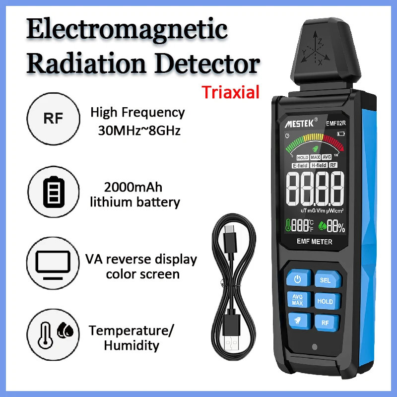 EMF Meter High Frequency 30MHz~8GHz Professional Electromagnetic Field Radiation Detector Three-axis