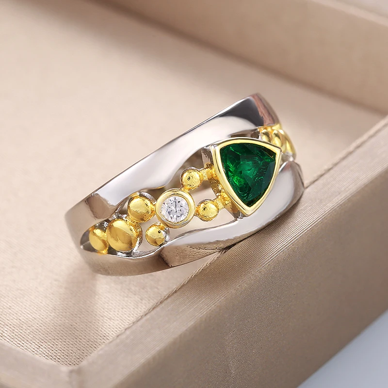 Huitan Two Tone Design Triangular Blue/Green CZ Women Rings - Image 19