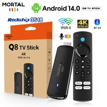 2026년 히트 상품 Q8 4K HD TV 스틱 안드로이드 14.0 RK3518 쿼드코어 듀얼밴드 WiFi 2.4G/5.8G 홈시어터 미디어 플레이어 음성 BT5.0