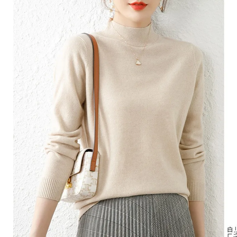 New Fashion Autumn and Winter Women's Clothing Semi-turtleneck Lady's Solid Color Sweater Casual Elegant Knitted Bottoming Sh181