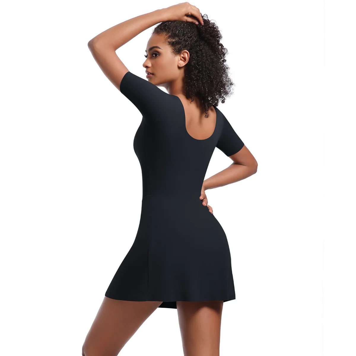 2 in 1 Scoop Neck Short Sleeve Tennis Dress with Shorts Women Pickle Ball Fitness Yoga Outfits Outdoor Golf Sports Skirt Female