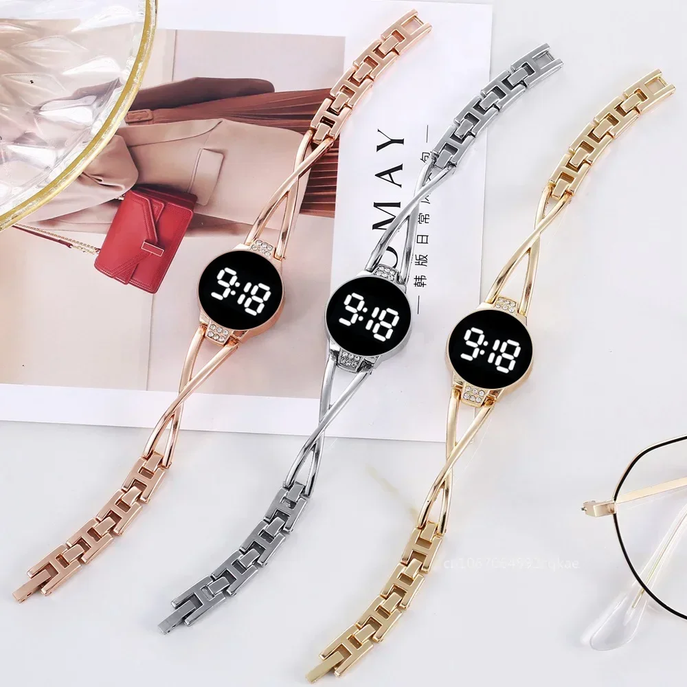 LED Fashion Watch for Women Touch Screen Ladies Time Steel Band Electronic Student Ladies Bracelet Watch Simple Style Watches women watches electronic watch