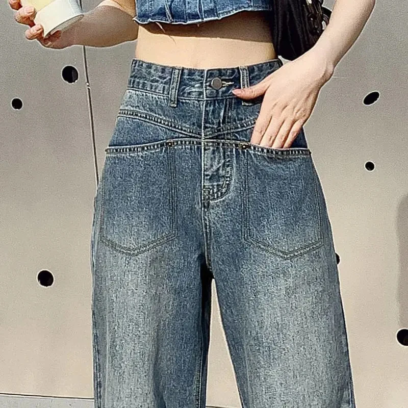 

Fashion High Waist Wide Leg Jeans Women's New Autumnal Retro Design Sense Straight Leg Drop Mopping Pants Female Casual Trousers