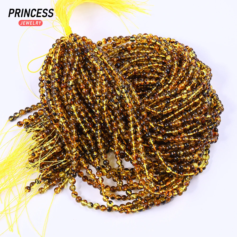 A++ Natural Baltic Sea Flower Amber 5-6mm Loose Gemstone Beads for Jewelry Making Bracelet Wholesale Beads DIY Accessories 5