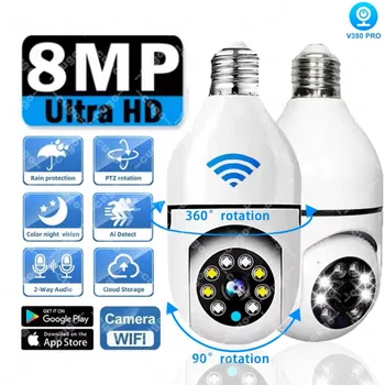 8MP E27 Bulb Surveillance Camera Wifi IP PTZ CCTV Camera 10X Zoom Color Night Vision Human Tracking Security Baby Monitor Cam 1