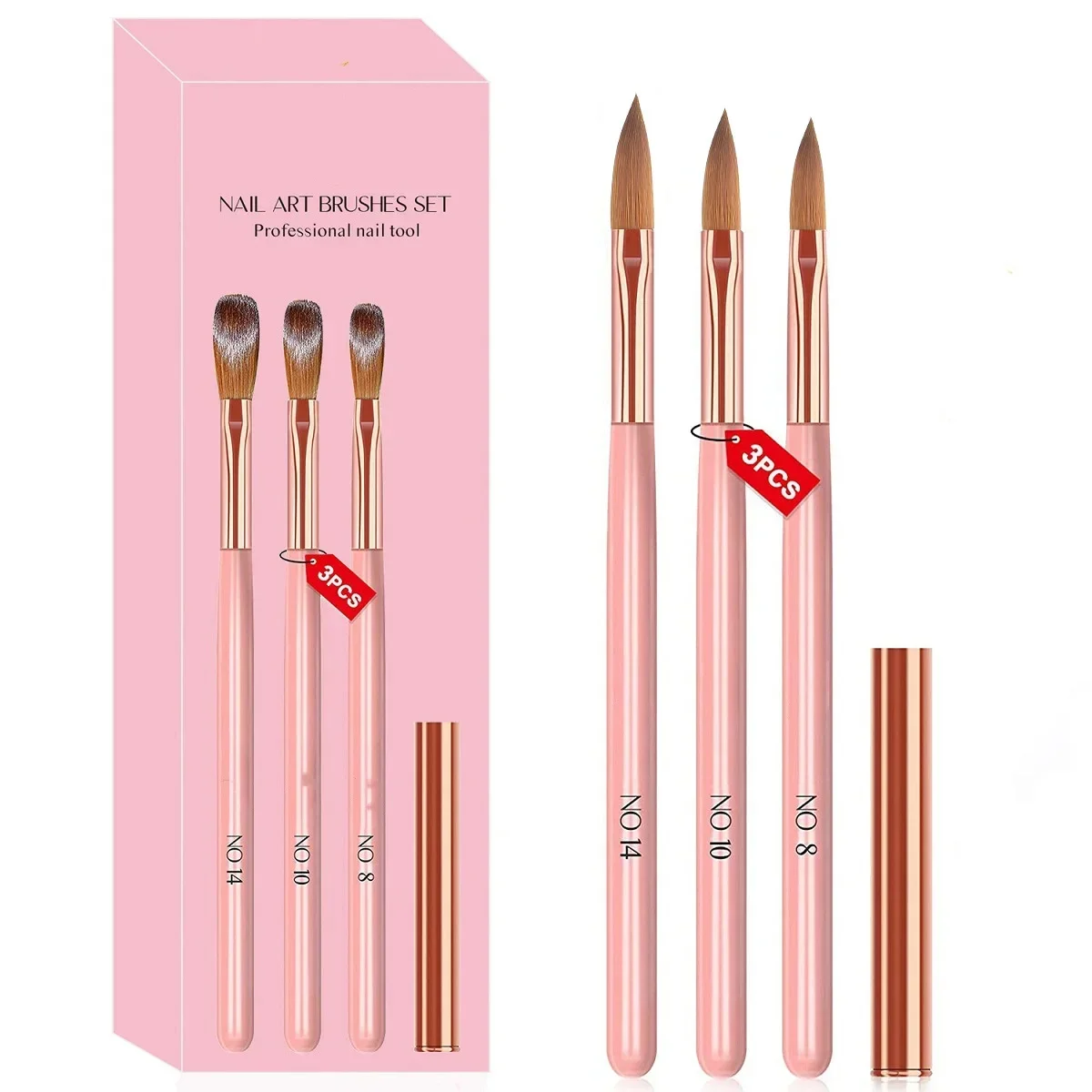 Nail Art Pen Special 3 Pink Wooden Rod Crystal Pen Set Brush Care Tools Manicure Tools