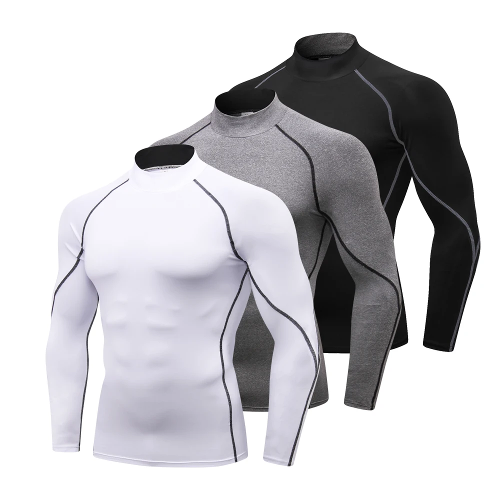 

Turtleneck Compression Shirt Men Long Sleeve Workout Undershirts for Men Tights Basketball Running Athletic Base Layer Tops