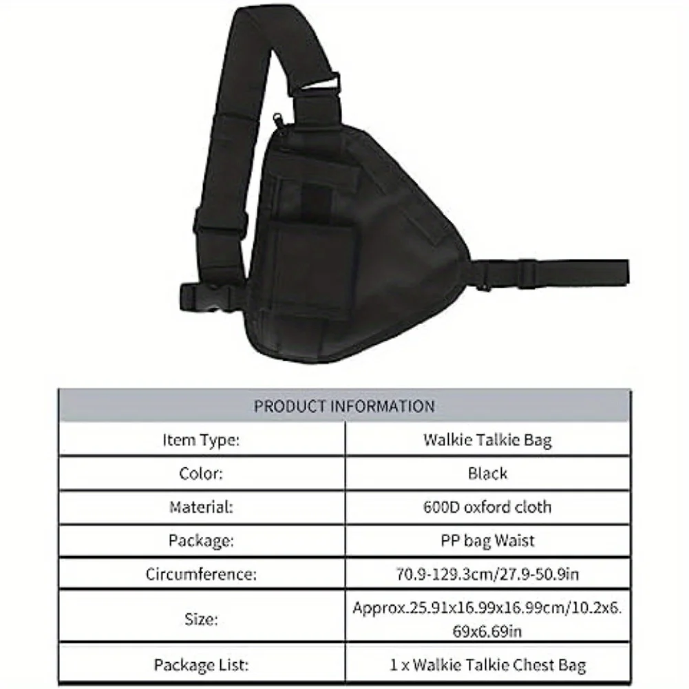 Borsa pettorale regolabile, 10.2 x6.69 pollici walkie-talkie borsa pettorale portatile borsa a tracolla regolabile con tracolla nera - immagine 5