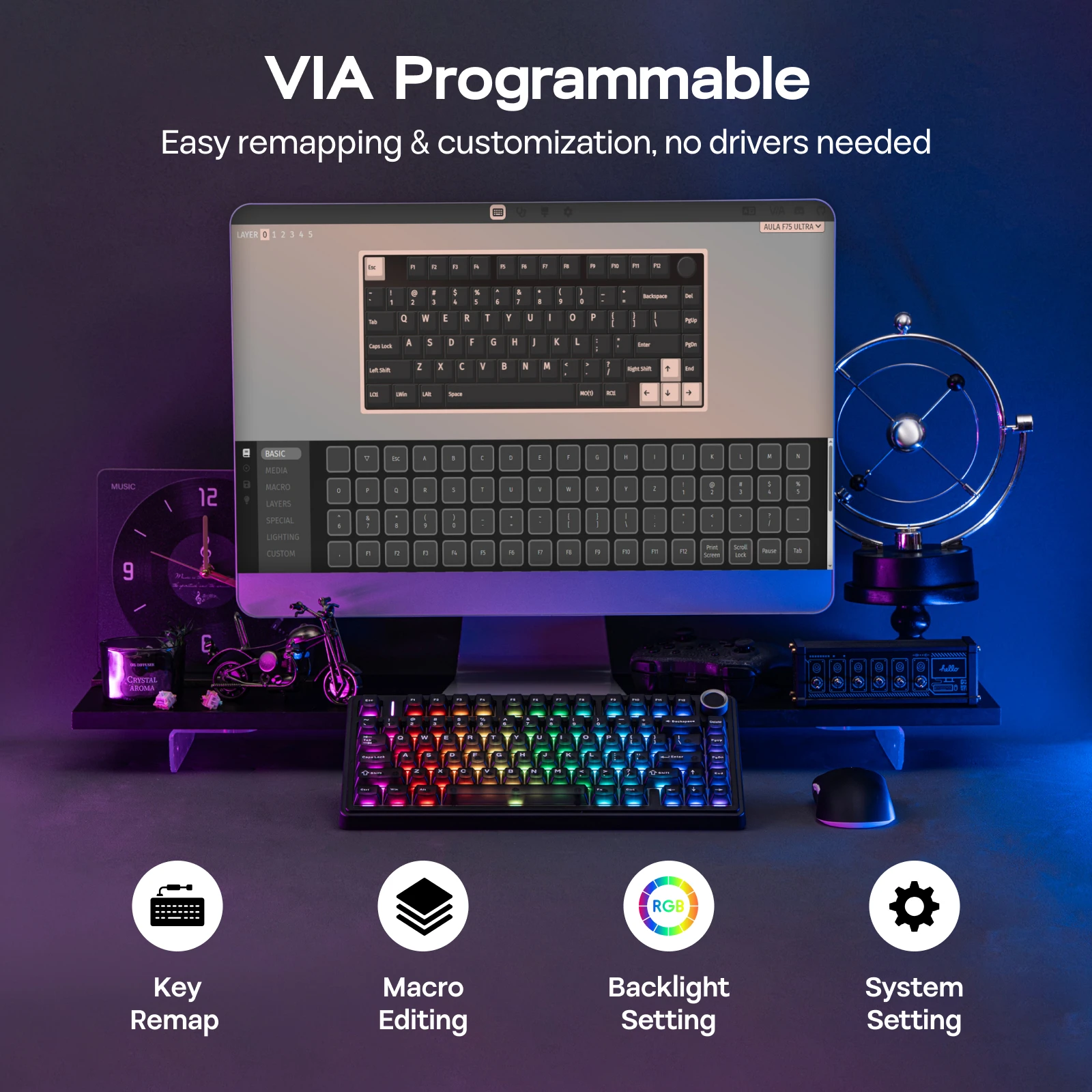 EPOMAKER x AULA F75 Ultra VIA 프로그래밍 가능 75% ANSI US QWERTY 레이아웃 가스켓 유선/블루투스/2.4Ghz 무선 기계식 키보드