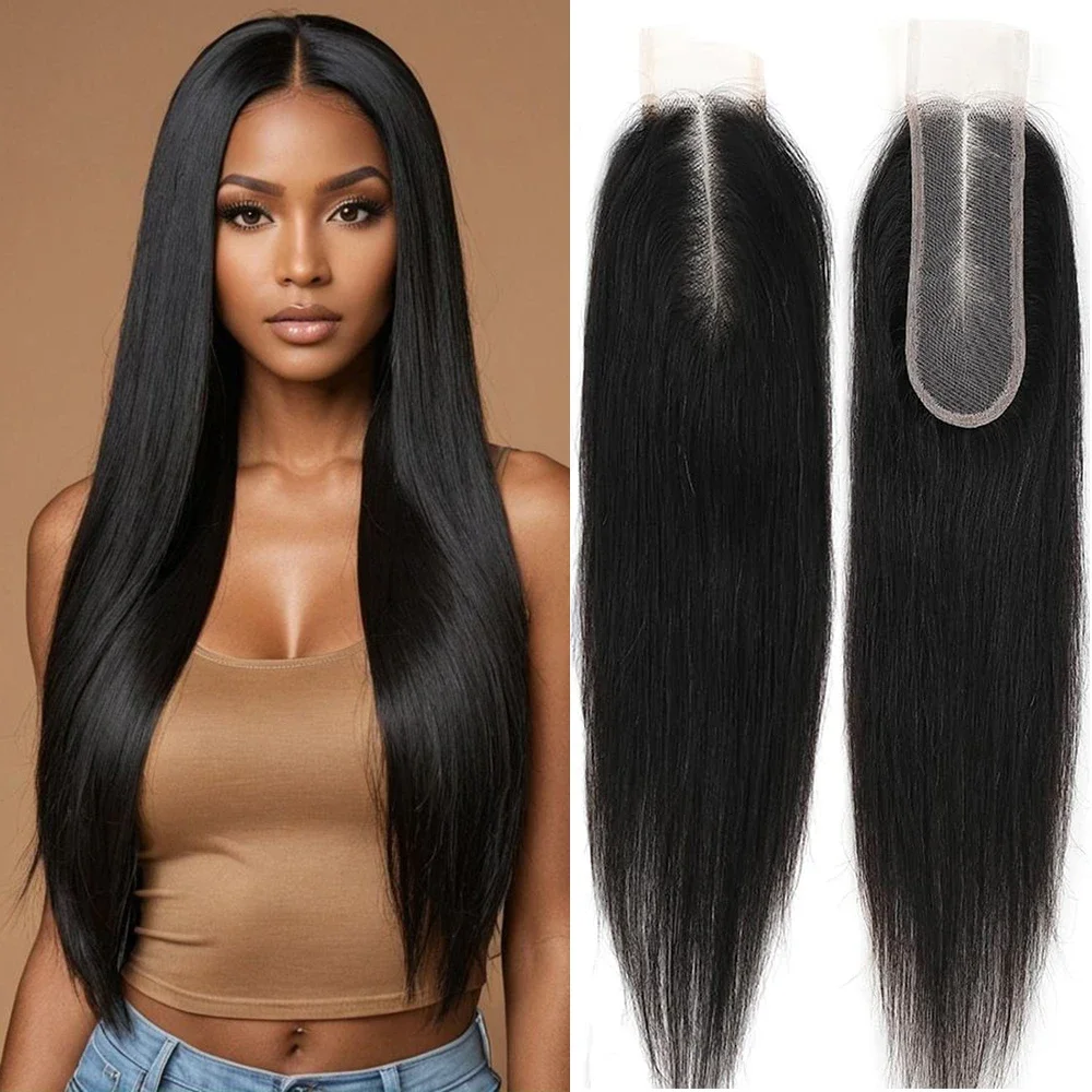 Human Hair Lace Closure 2x6 Peruvian 12-26 Inch Straight and Body Wave