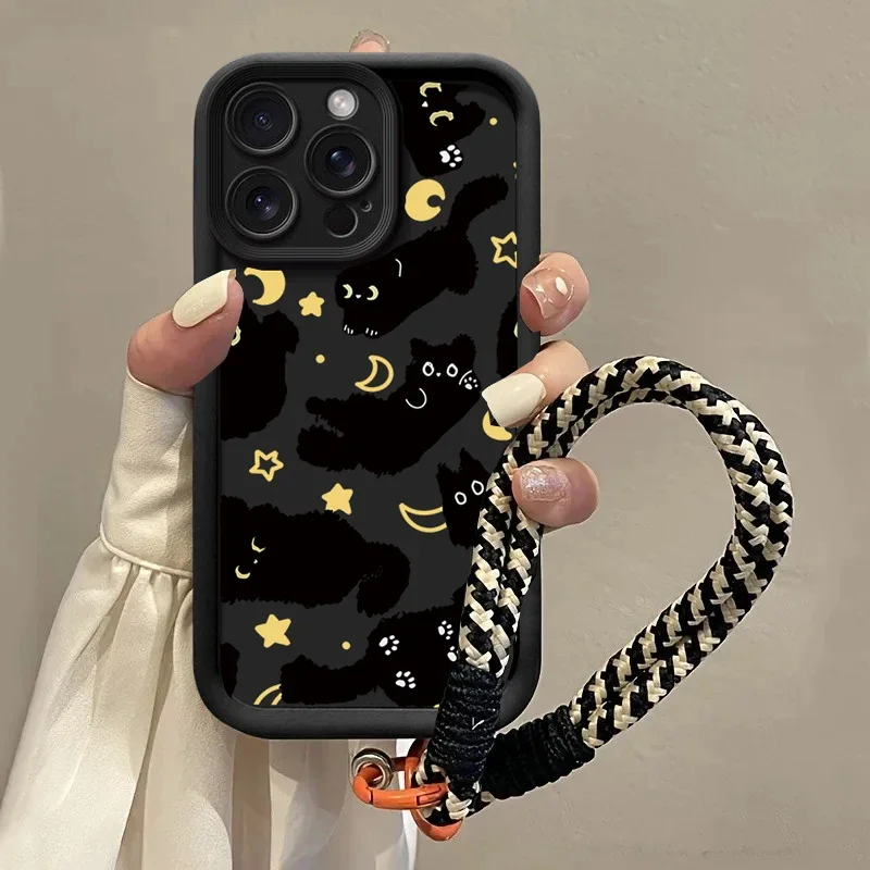 Chic Black Cat Lanyard Case with Bow