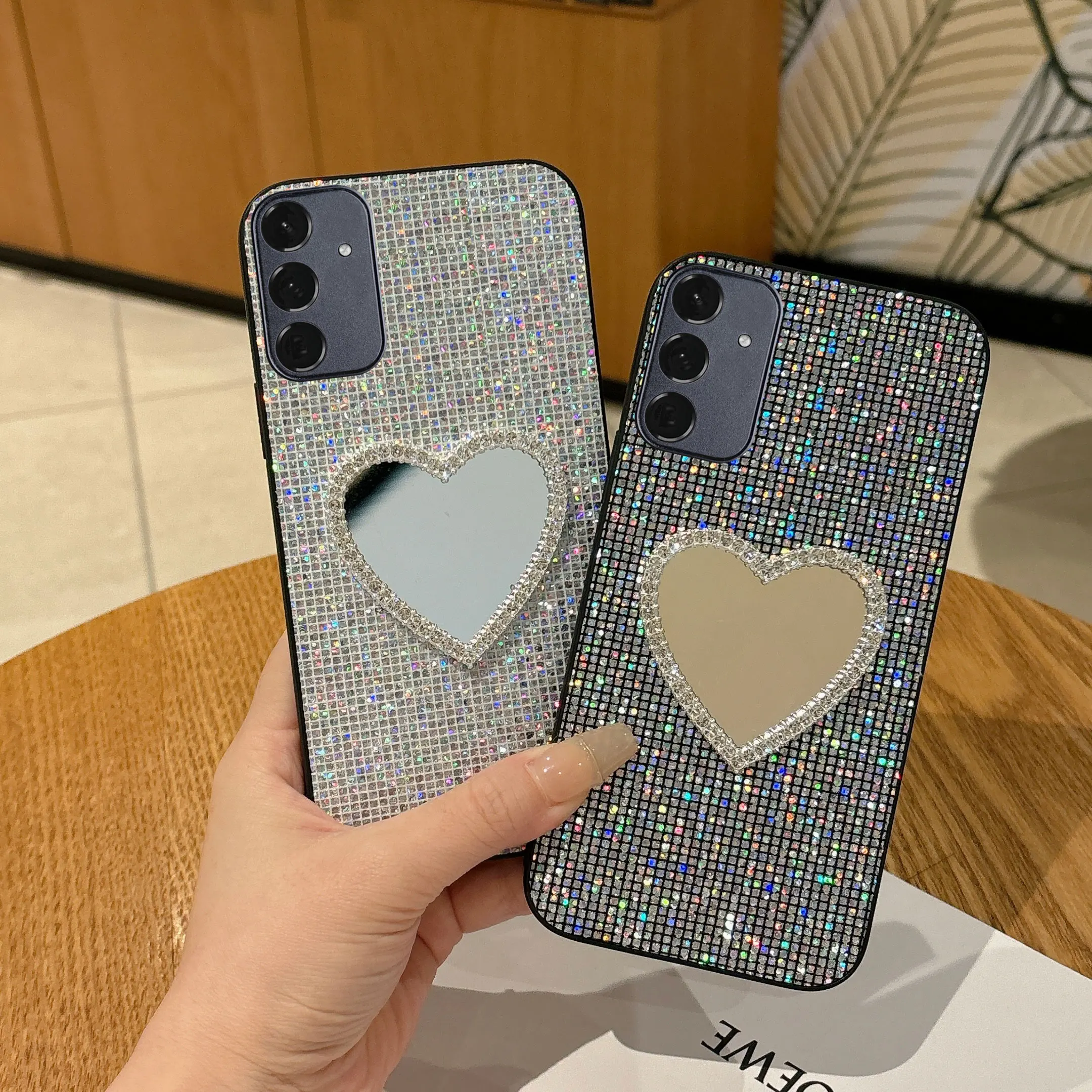 Luxury Mirror Glitter Grid Leather Phone Case - Elegant Protective