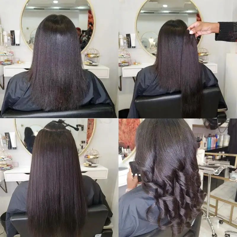 Light Yaki Human Hair Bundles Yaki Straight Sew-in Hair Bundles Remy Double Weft Bouncy #1B Double Weft 12-24inch 100G human hair extensions