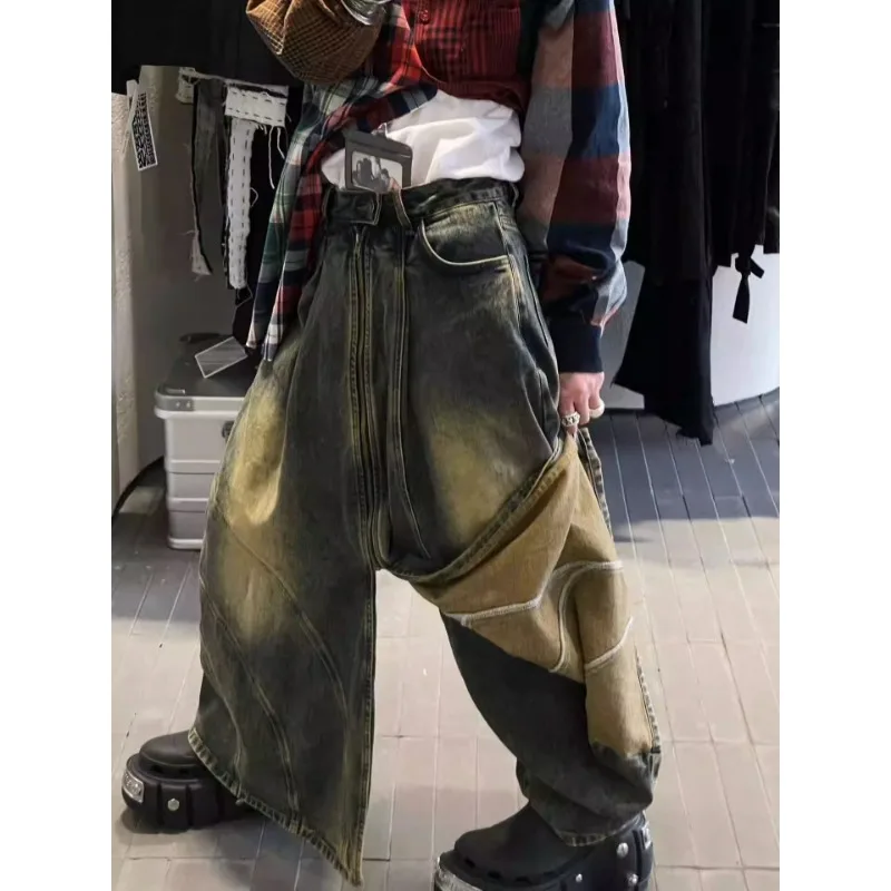 Hip Hop Dragged Jeans Washed and Old Spring and Fall New High Street Retro Wide Leg Skirt Pants Y2K Streetwear Baggy Jeans Women