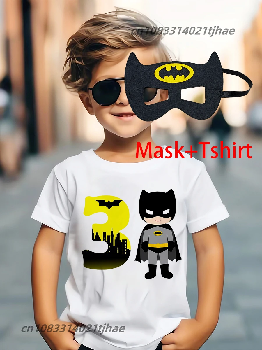 Funny Batman Super Hero Kids Tshirts for Baby Birthday Party T-Shirt Tees Boys T Shirt with Clothes Children Fashion Tops 3