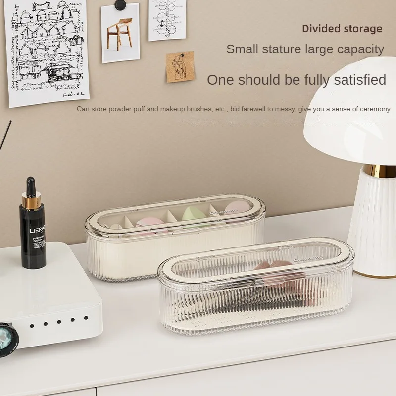 Creative Grid Makeup Brush Storage Box Dustproof and High-end Dressing Table Organizer Box Large Capacity Powder Puff Makeup Box 5