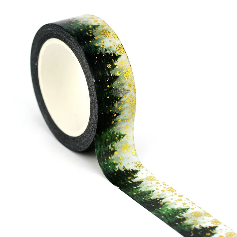 1PC 10M Decor Gold Foil Christmas Trees Washi Tape for Scrapbooking Journaling Adhesive Masking Tape Cute Stationary