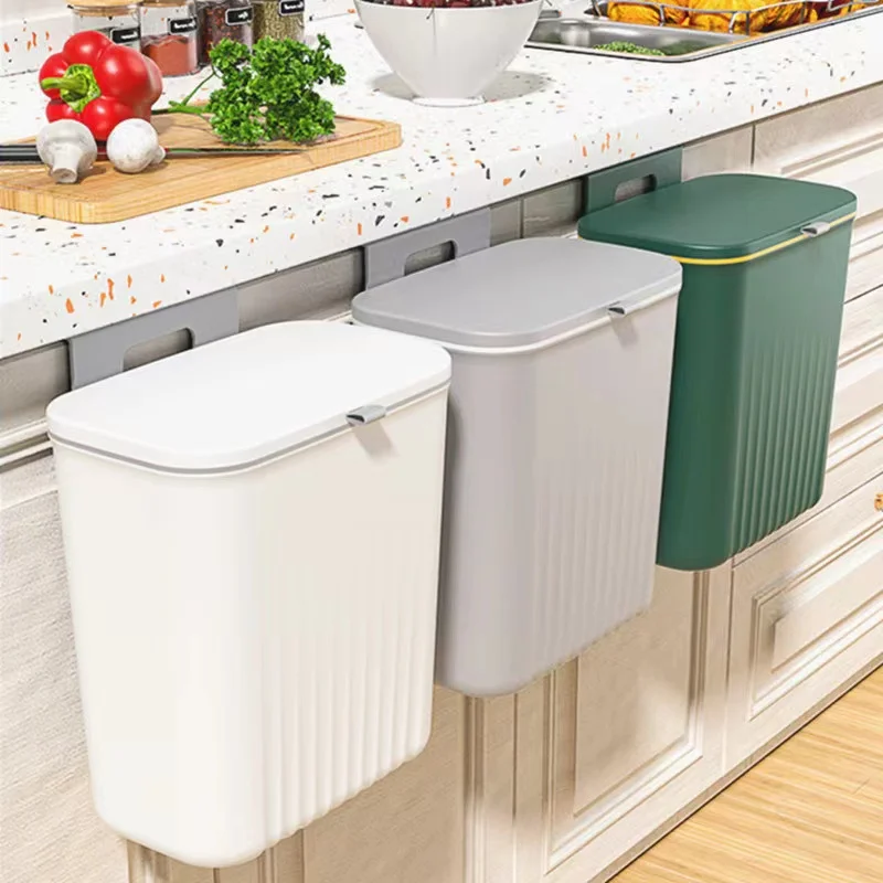 Wall Mounted Hanging Trash Bin For Kitchens Door With Lid