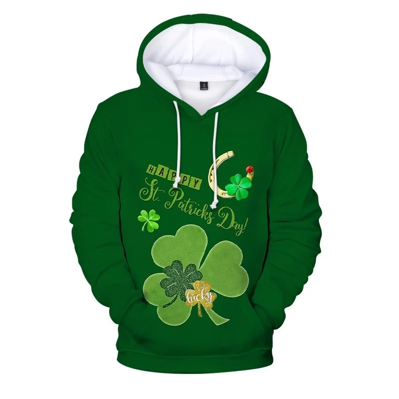 thumbnail image 1 of Sudadera con capucha de trébol de cuatro hojas con estampado 3D para hombre, sudadera con capucha de gran tamaño con gráficos de trébol de la suerte, sudadera con capucha para mujer, abrigo de manga l, 1 of 5