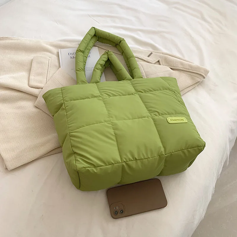 Grünes Design Puff Bag für Frauen 2023 Winter Raum Baumwolle Handtasche Umhängetasche große Kapazität wasserdichte Oxford Shopper Bag Tote – Detail 28