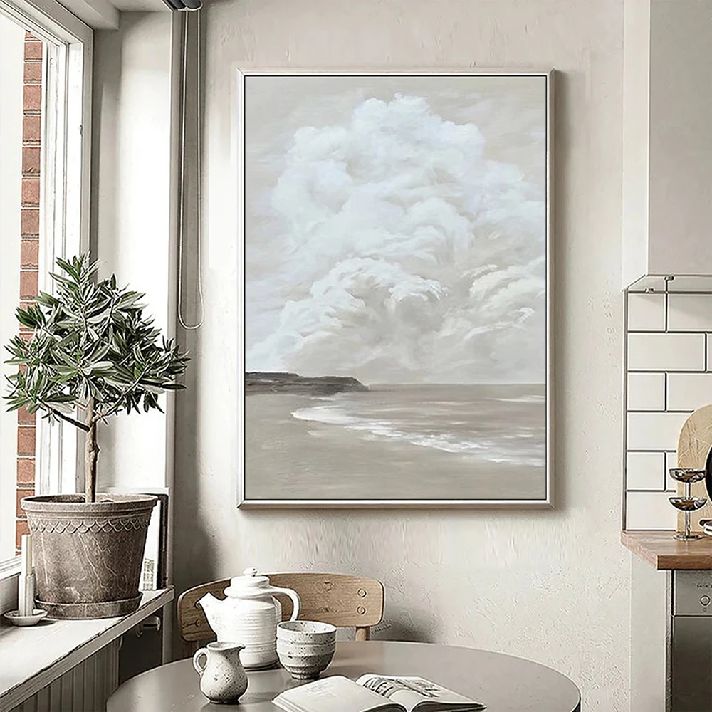 

Hand Painted Oil Painting Sky White Cloud Ocean And Beach Abstract Painting White Cloud Painting Texture Painting Ocean Painting