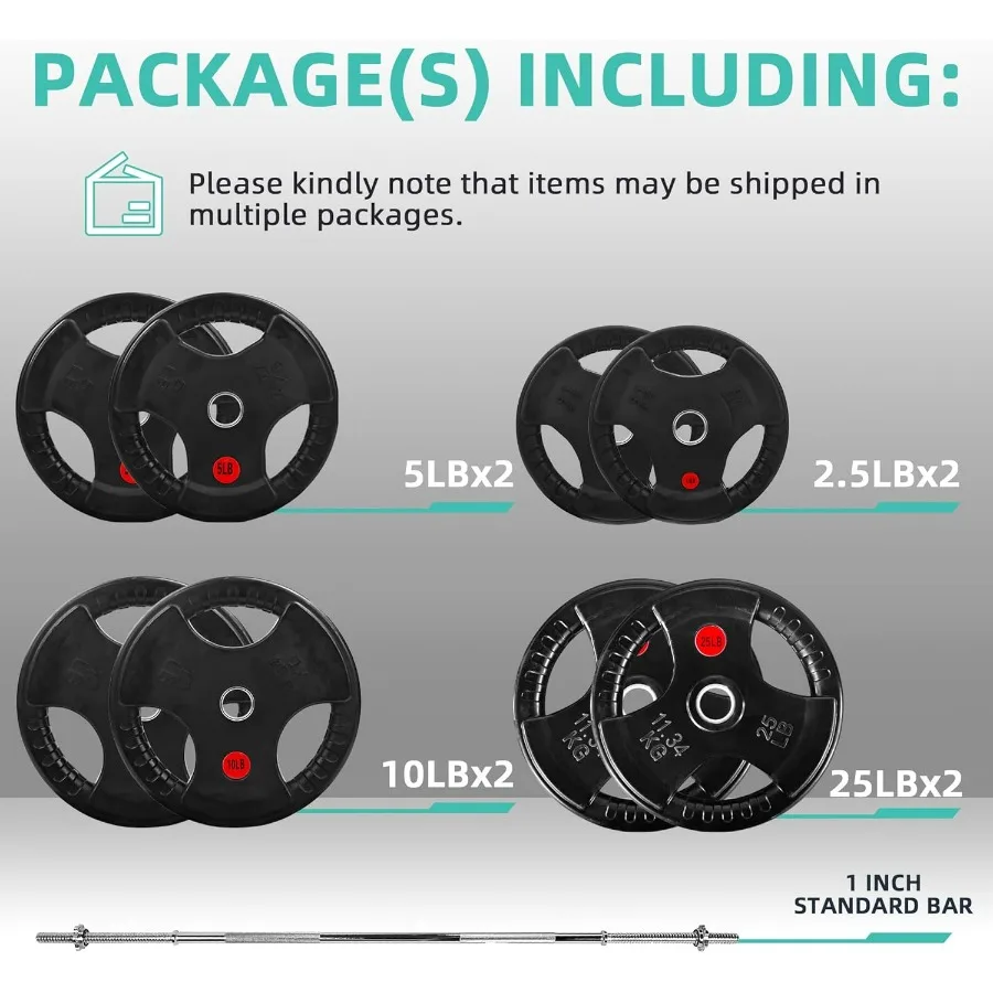 95 Pounds Set (85 Lbs Plates + 10 Lbs Barbell Bar)Barbell Weight Set, Cast Iron 1" Standard Weight Plates Including 5FT Standard