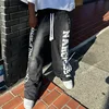 New Gothic Letter Patchwork Tracksuit Men Y2k Hip Hop Retro Sequin Striped Clothes Sweatpants T Shirt Two Piece Set Streetwear 5