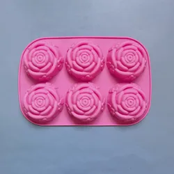 6-Cavity Rose Flower Silicone Mold for Soap, Candle, Cake, and Muffin Making (Pink)