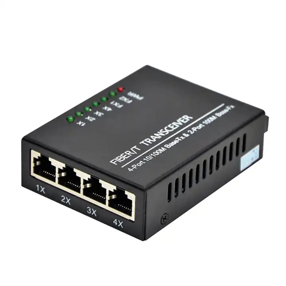 1개 4 RJ45 2 SC 광섬유 포트 광섬유 미디어 컨버터 1310nm/1550nm 20km 광섬유 미디어 컨버터(전원 공급 장치 포함)