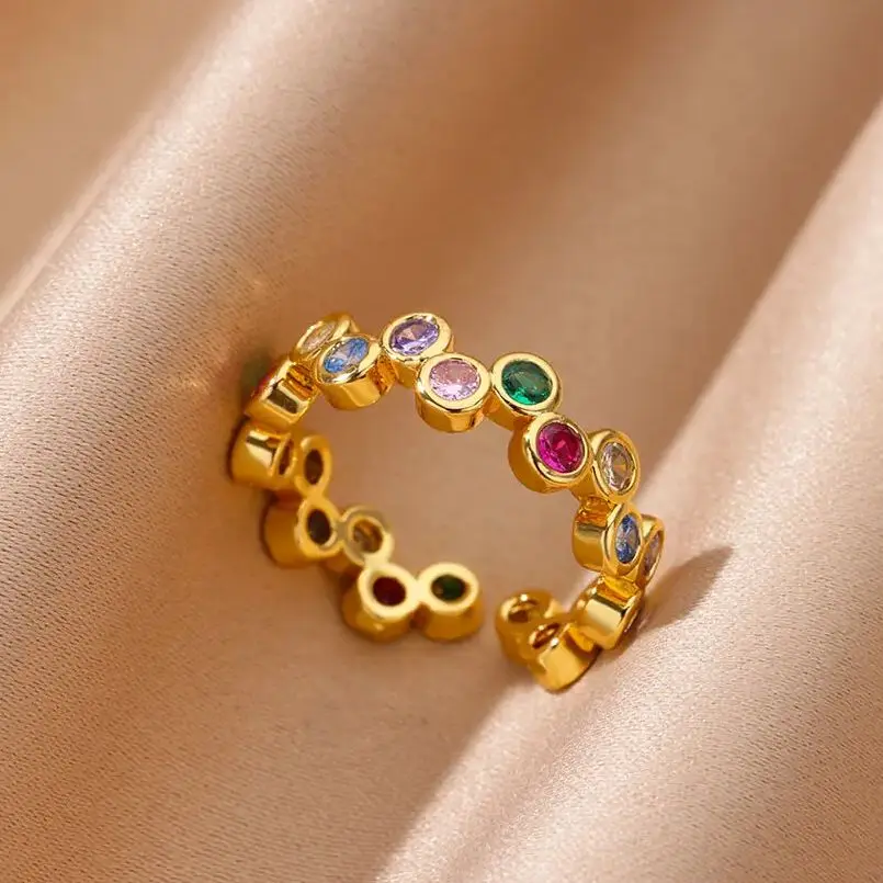 Zircon Rings Stainless Steel Gold
