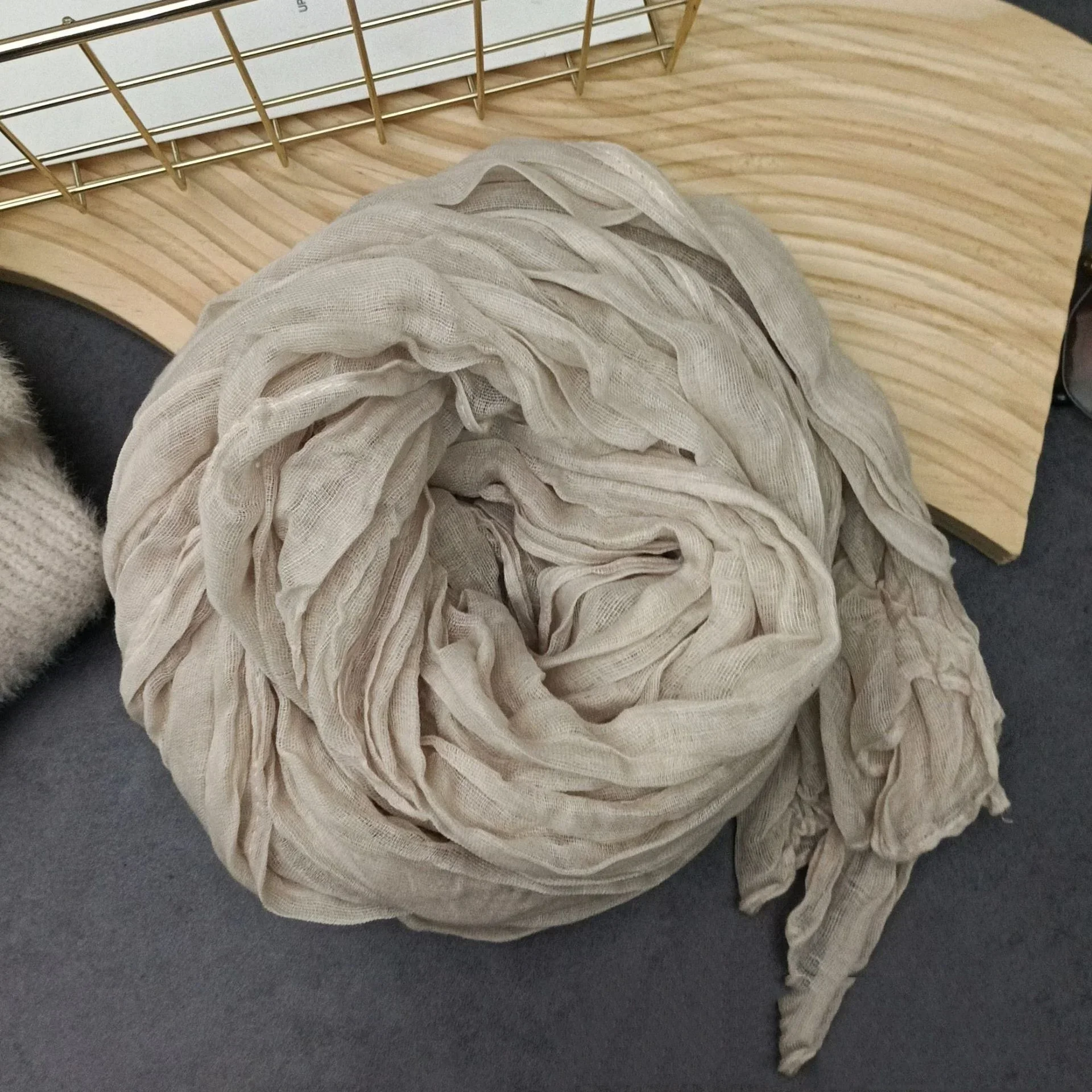 Solid Color Cotton Linen Scarf Retro Autumn Winter Pleated Thin Long Strip Shawl Men and Women's Warm Silk silk scarf,plain hijab scarf