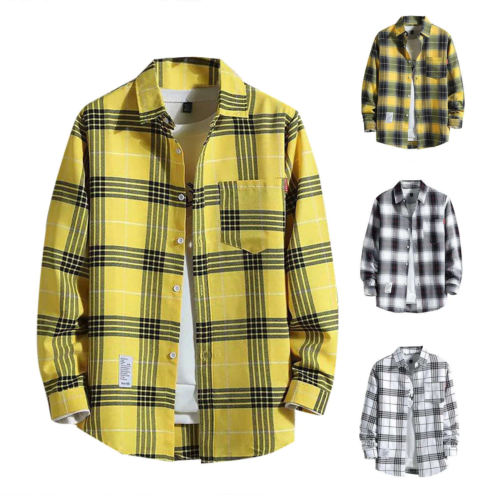 

2024 New Fashion Loose Mens Plaid Shirt Fresh College Style Design Blouses And Tops Long Sleeve Casual Checked Clothes