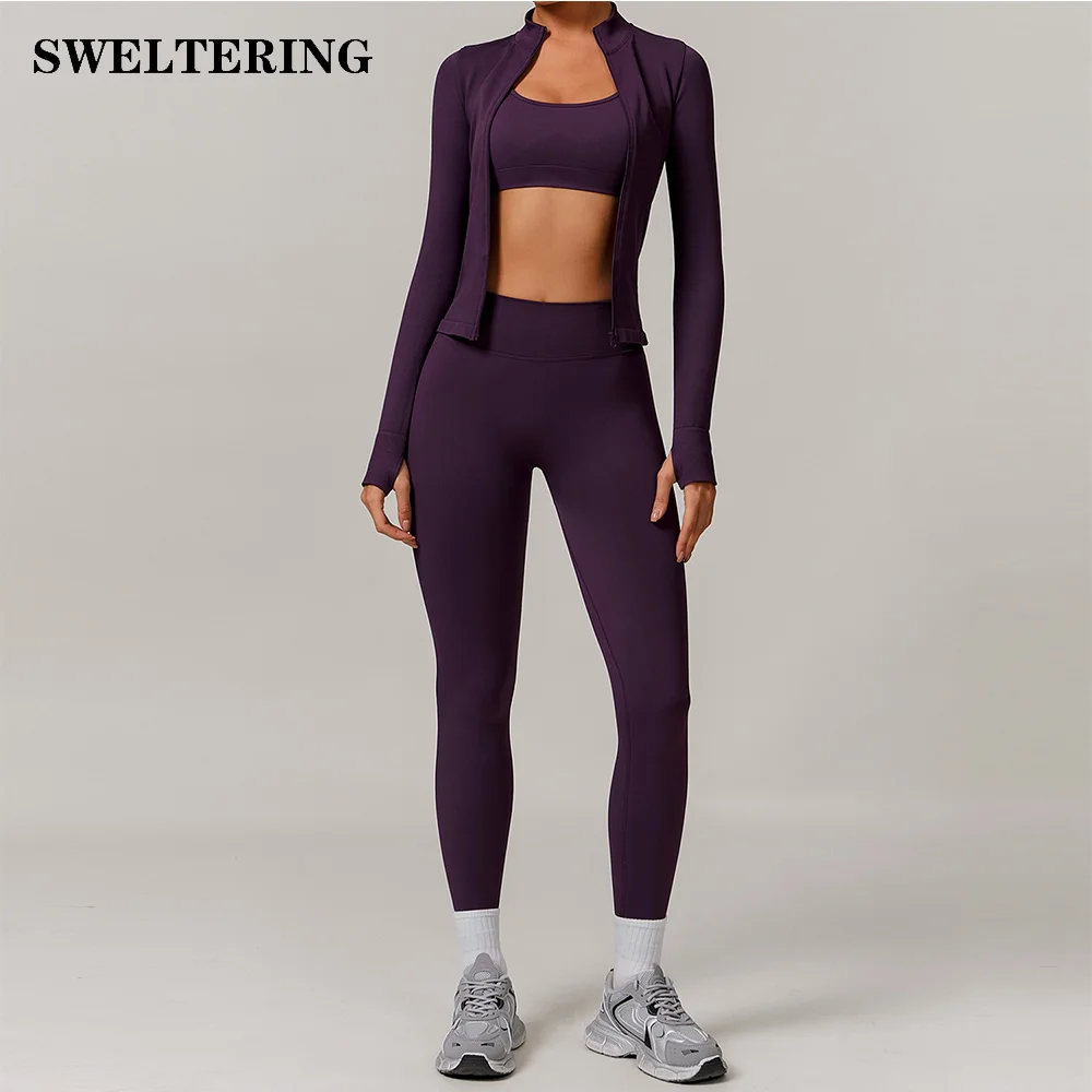 Yoga Set 2/3PCS Gym Clothes Sportswear For Women Long Sleeve Crop Top Fitness Set Tracksuits Sports Bra Gym Leggings yoga set sports set gym workout set sportswear set fitness set sports bra set yoga pants set