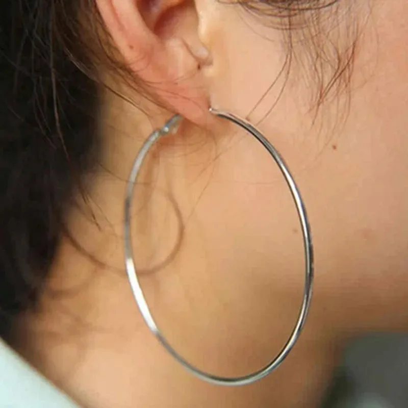 2pcs 30-100mm Hoop Earrings for Women Men Stainless Steel Fashion Jewelry Nightclub DJ Gift
